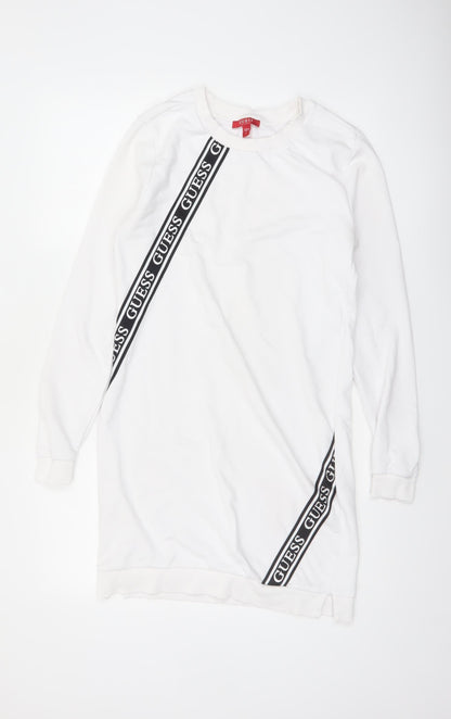Guess Womens White Logo T-Shirt Dress Size S Casual Long Sleeve