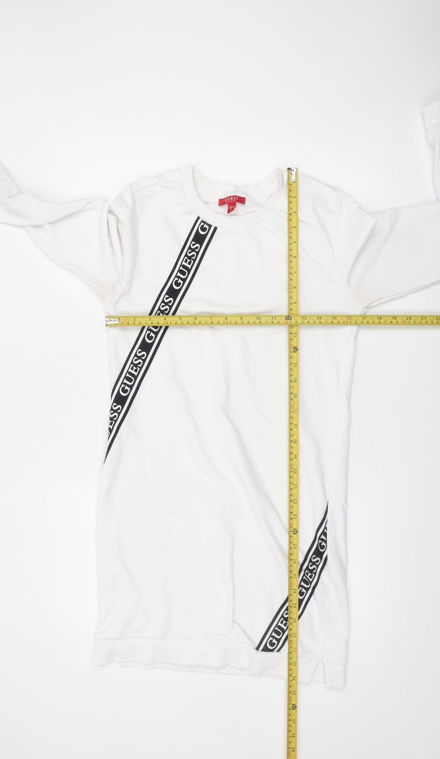 Guess Womens White Logo T-Shirt Dress Size S Casual Long Sleeve