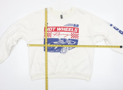 H&M Divided Women White Hot Wheels Racing Graphic Pullover Sweatshirt Size 12
