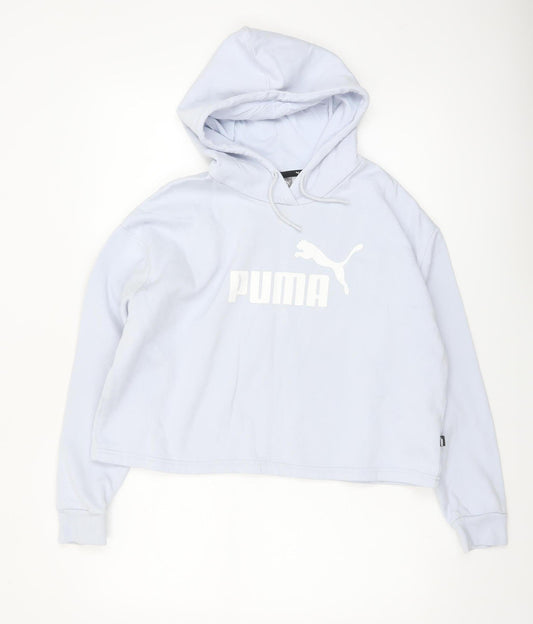 Puma Women's Light Blue Pullover Hoodie Medium Cotton Blend