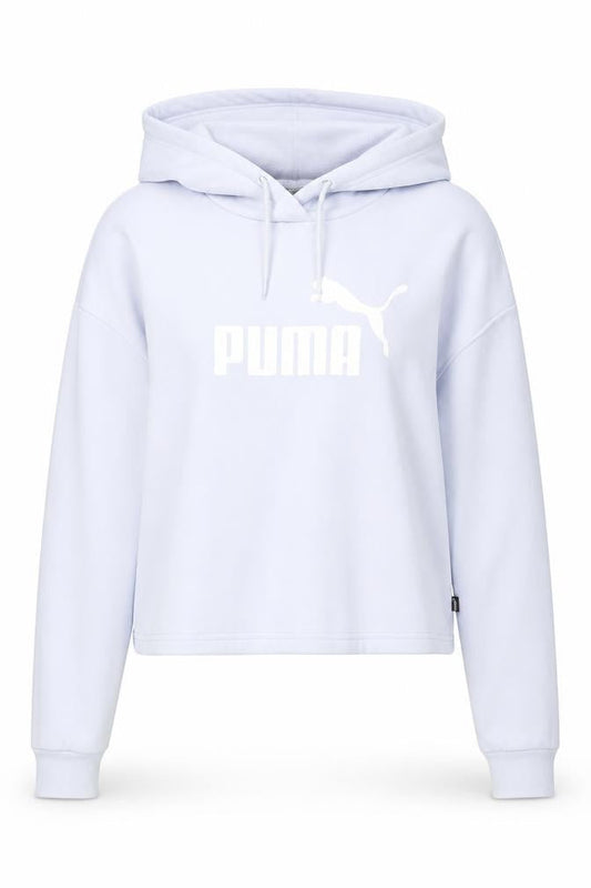 Front view of Puma Women's Light Blue Pullover Hoodie Medium Cotton Blend