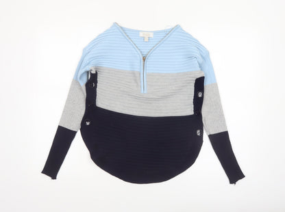 Stella Morgan Women’s Multicoloured Striped V-Neck Zip Jumper Size 10