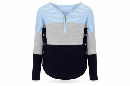 Stella Morgan Women’s Multicoloured Striped V-Neck Zip Jumper Size 10
