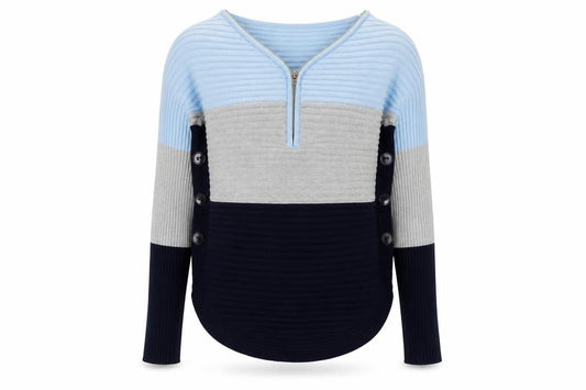 Stella Morgan Women’s Multicoloured Striped V-Neck Zip Jumper Size 10
