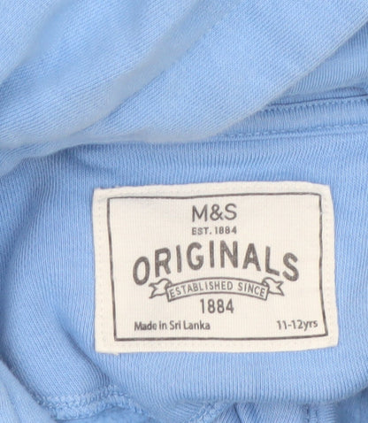 Marks and Spencer Boys Blue Full Zip Hoodie 11-12 Years Cotton Blend