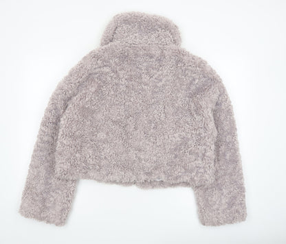 Misspap Women’s Grey Faux Shearling Cropped Bomber Jacket Size 12