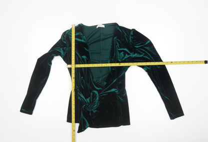 Quiz Womens Green Velvet Wrap Blouse Long Sleeve UK 12