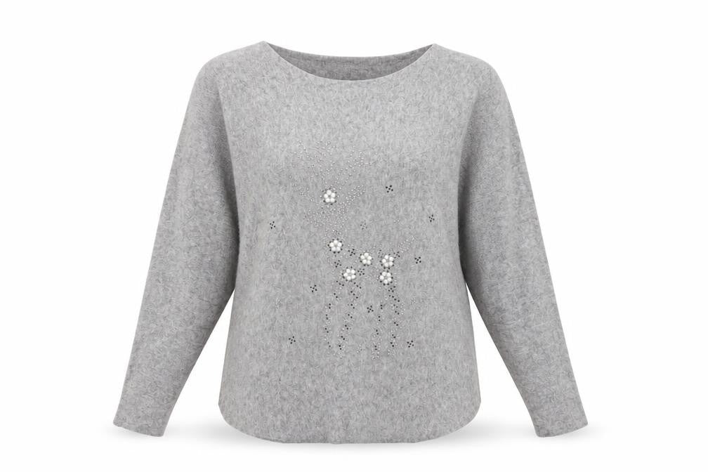 Paramour Women's Grey Beaded Knit Pullover Jumper Size S