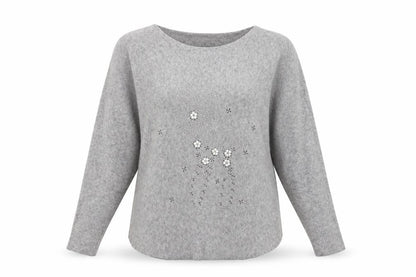 Paramour Women's Grey Beaded Knit Pullover Jumper Size S
