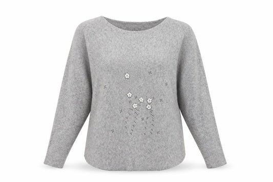 Paramour Women's Grey Beaded Knit Pullover Jumper Size S