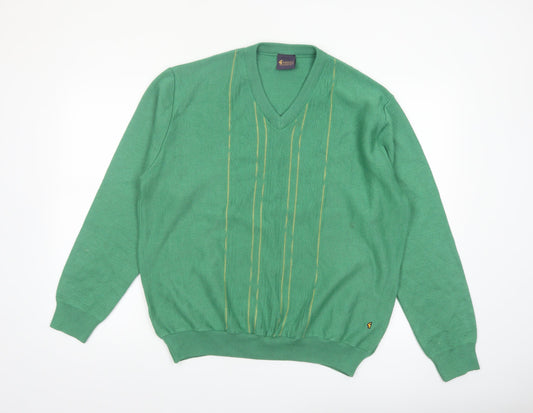 Gabicci Men's Green V-Neck Cotton Blend Jumper Size L