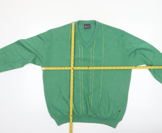 Gabicci Men's Green V-Neck Cotton Blend Jumper Size L