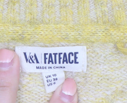 FatFace Women Yellow Floral Knit Wool Blend Pullover Jumper UK 10