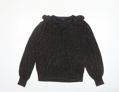 Next Womens Black Metallic Ruffle Pullover Jumper Size 18