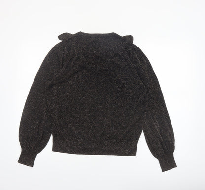 Next Womens Black Metallic Ruffle Pullover Jumper Size 18