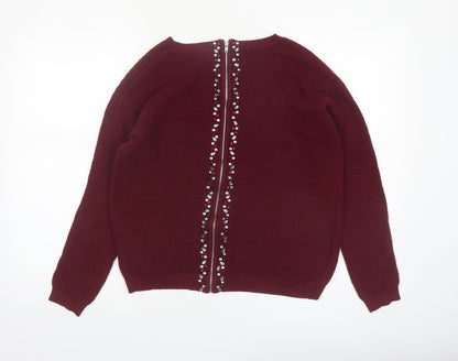 Next Women Red Sequin Zip Back Knit Jumper Size 12