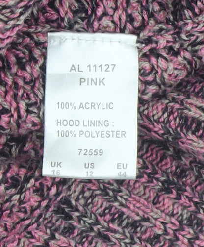 Cotton Traders Womens Pink Hooded Full Zip Knit Jumper Size 16