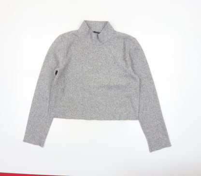 Zara Women’s Grey Mock Neck Cropped Knit Top Size M