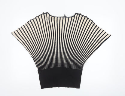 Star by Julien Macdonald Women Black Beige Striped Batwing Jumper Size 14