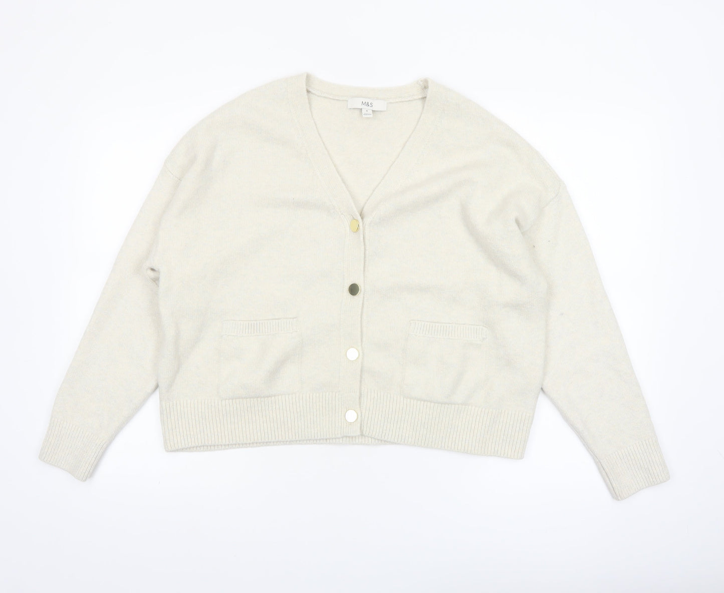 Marks and Spencer Women's Ivory V-Neck Button Cardigan Size M