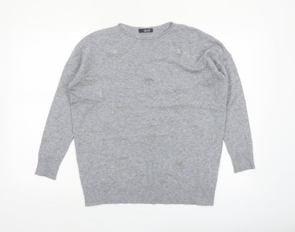 Quiz Women's Grey Beaded Crew Neck Long Sleeve Pullover Jumper Size S