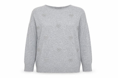 Quiz Women's Grey Beaded Crew Neck Long Sleeve Pullover Jumper Size S