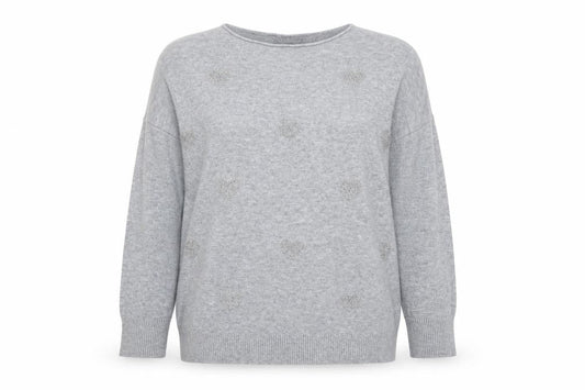 Quiz Women's Grey Beaded Crew Neck Long Sleeve Pullover Jumper Size S