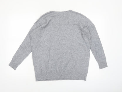 Quiz Women's Grey Beaded Crew Neck Long Sleeve Pullover Jumper Size S