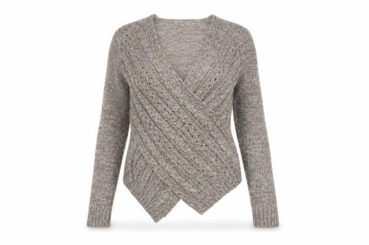 Warehouse One Women Grey Wrap Chunky-Knit Jumper Size M