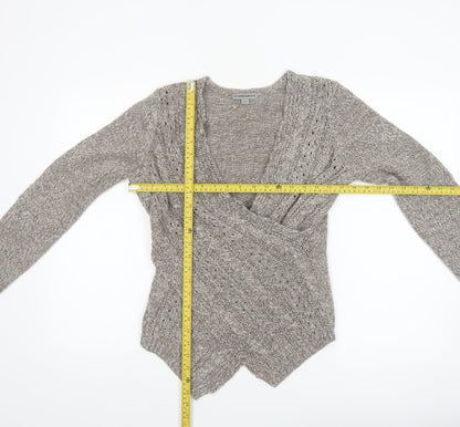 Warehouse One Women Grey Wrap Chunky-Knit Jumper Size M
