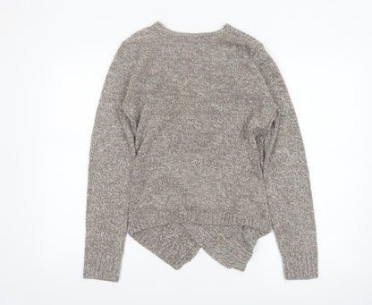 Warehouse One Women Grey Wrap Chunky-Knit Jumper Size M
