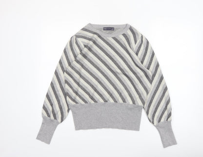 Marks and Spencer Womens Grey Striped Crew Neck Jumper Size 12