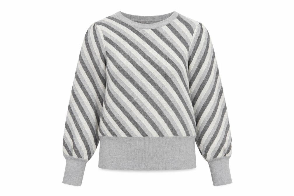 Marks & Spencer Womens Grey Striped Crew Neck Jumper Size 12