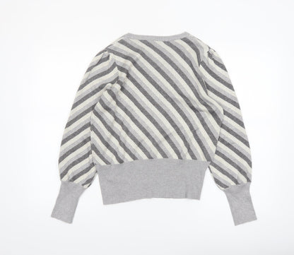 Marks and Spencer Womens Grey Striped Crew Neck Jumper Size 12