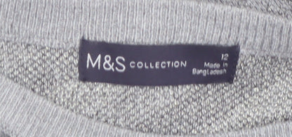 Marks and Spencer Womens Grey Striped Crew Neck Jumper Size 12