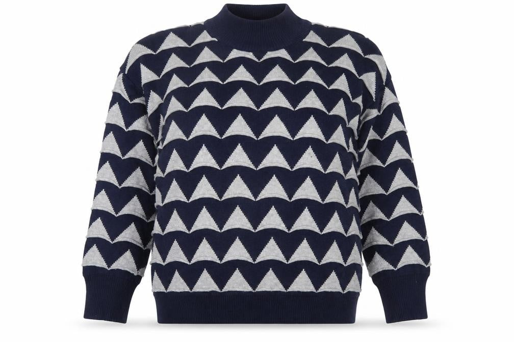 Apricot Womens Blue Grey Geometric High Neck Jumper Size 12
