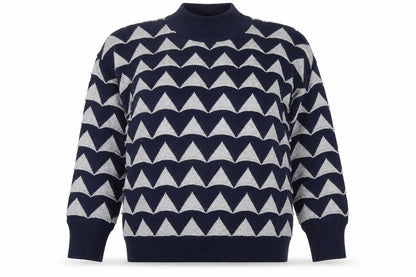 Apricot Womens Blue Grey Geometric High Neck Jumper Size 12