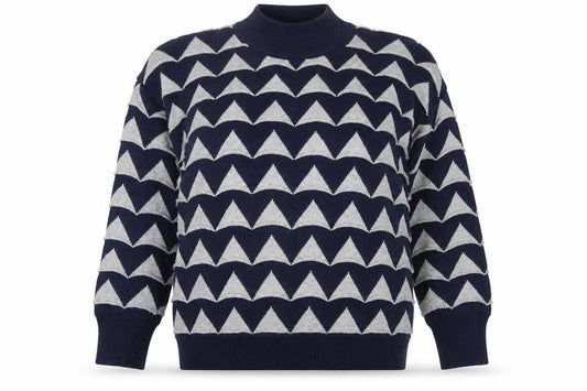 Apricot Womens Blue Grey Geometric High Neck Jumper Size 12