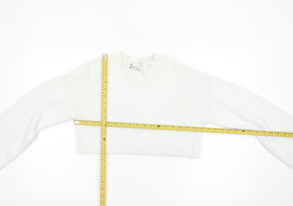 Zara Women White Crew Neck Cropped Knit Jumper Size 8