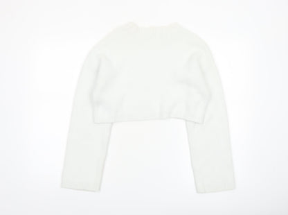 Zara Women White Crew Neck Cropped Knit Jumper Size 8