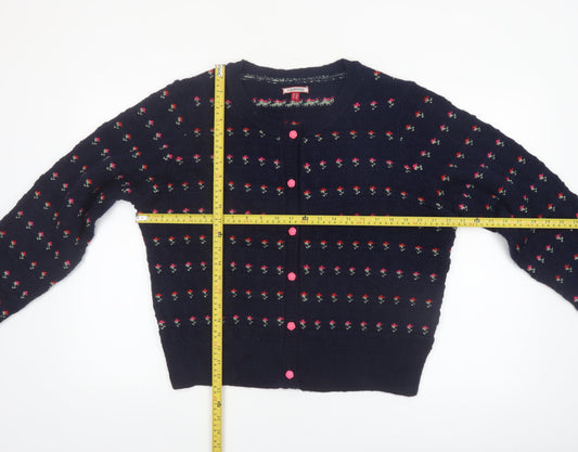 Joe Browns Womens Navy Floral Button Cardigan Size 18 Acrylic Knit