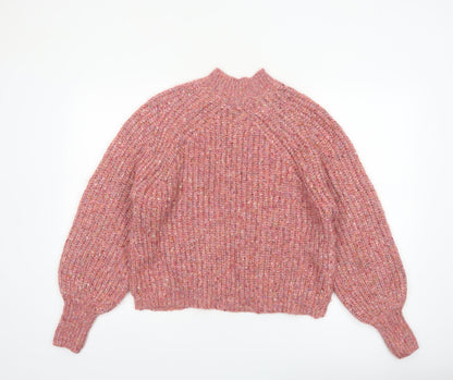 Next Women Pink High Neck Chunky Knit Wool Blend Jumper Size 8