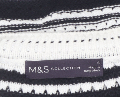 Marks and Spencer Women’s Black Striped Knit Short Sleeve Jumper S