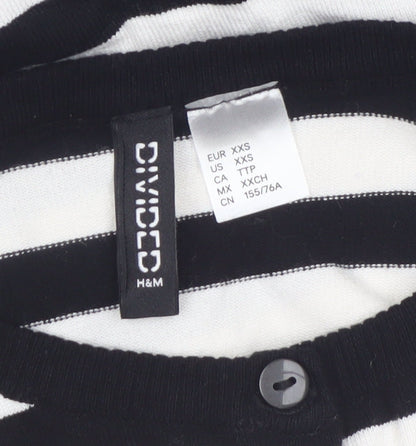 H&M Divided Womens Black White Striped Cardigan XXS Crew Neck