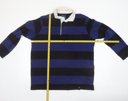 Cotton Traders Men's Royal Blue Striped Long Sleeve Rugby Polo Shirt XL
