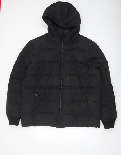 Threadbare Men's Black 2XL Puffer Jacket Hooded Full Zip Winter Coat