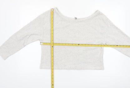 ASOS Women’s White Ribbed Cropped Boat Neck Long Sleeve Top Size 12