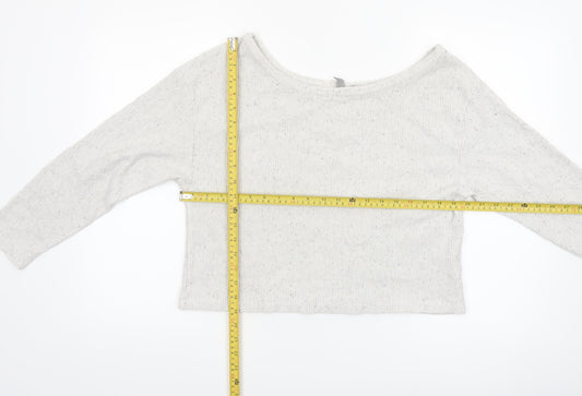 ASOS Women’s White Ribbed Cropped Boat Neck Long Sleeve Top Size 12