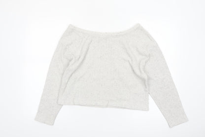 ASOS Women’s White Ribbed Cropped Boat Neck Long Sleeve Top Size 12