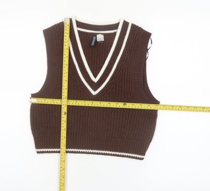 H&M Divided Women's Brown V-Neck Sleeveless Knit Vest Jumper XS